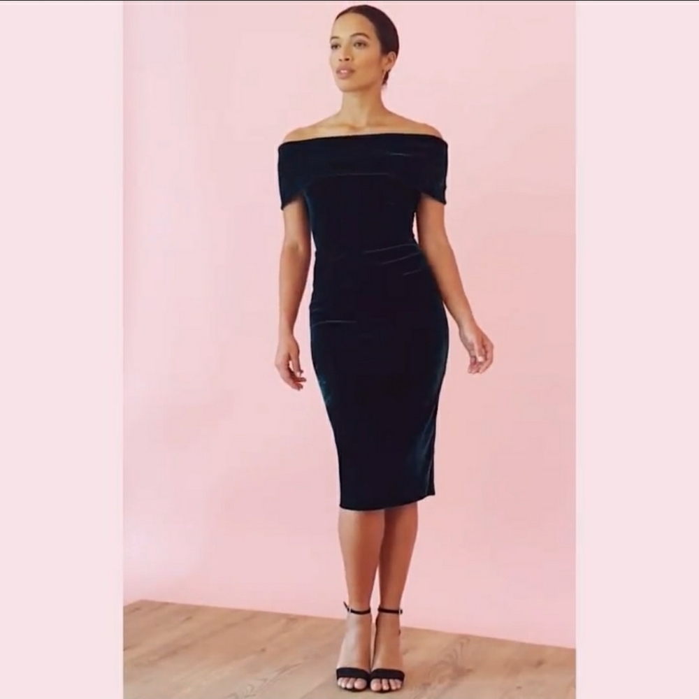 Vintage Navy Velvet Off Shoulder dress